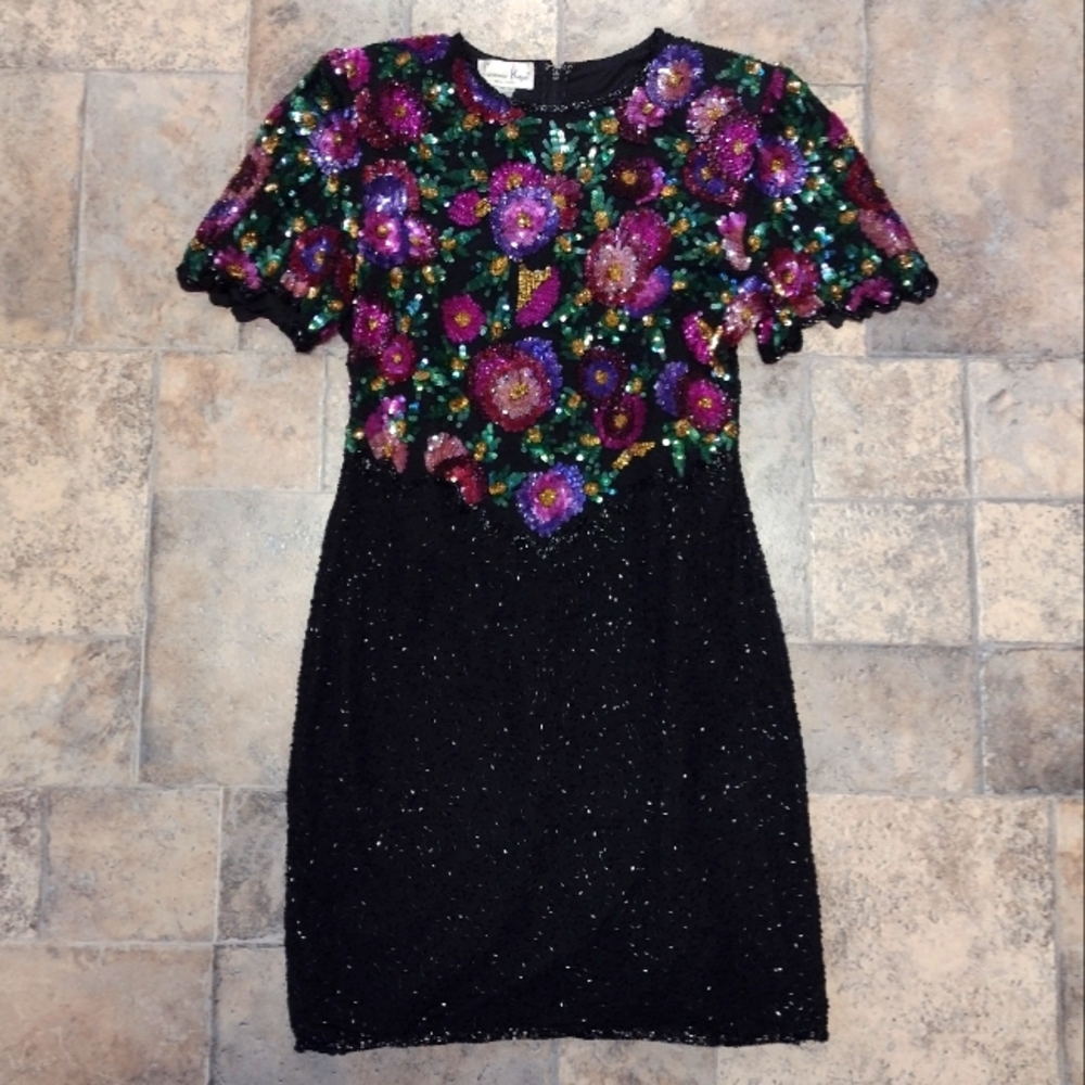 Vintage Laurence Kazar beaded sequin dress size PL